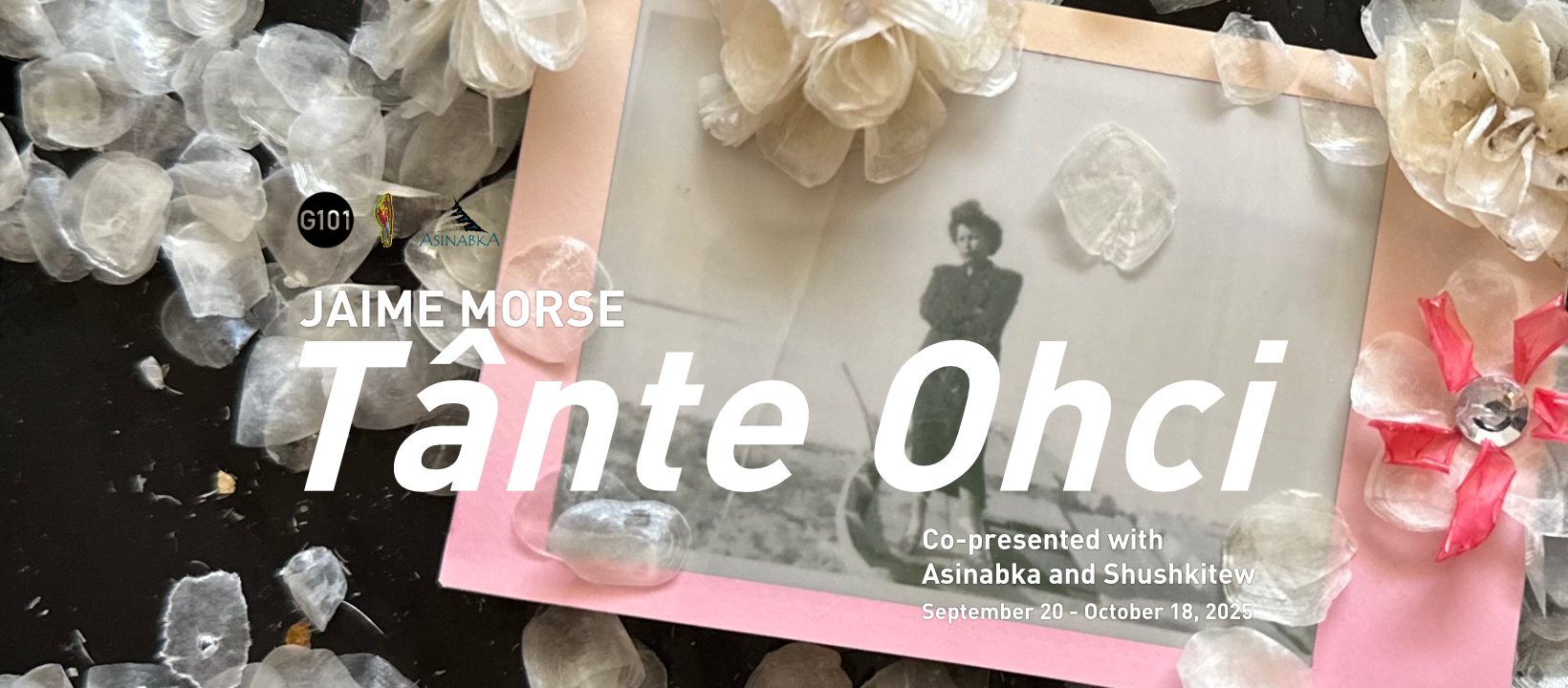 Exhibition banner for Tânte Ohci by Jaime Morse
